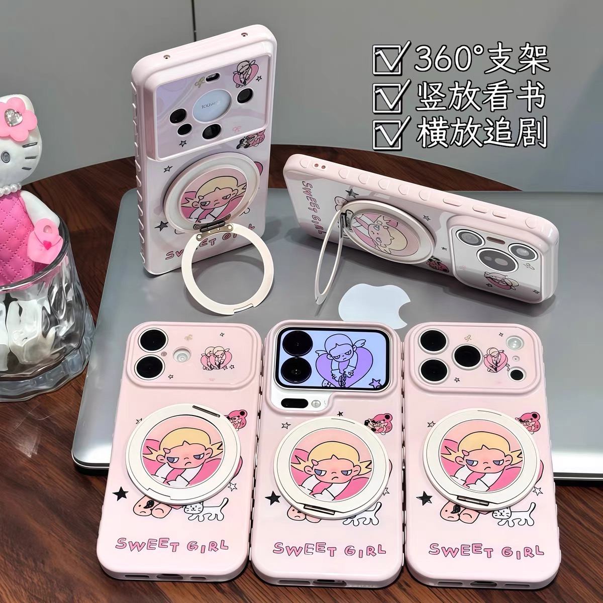 Ốp lưng iPhone Sweet Girl hồng pastel kèm giá đỡ điện thoại_O150 (Iphone, Huawei, Honor, OPPO, Vivo, Xiaomi & Redmi)