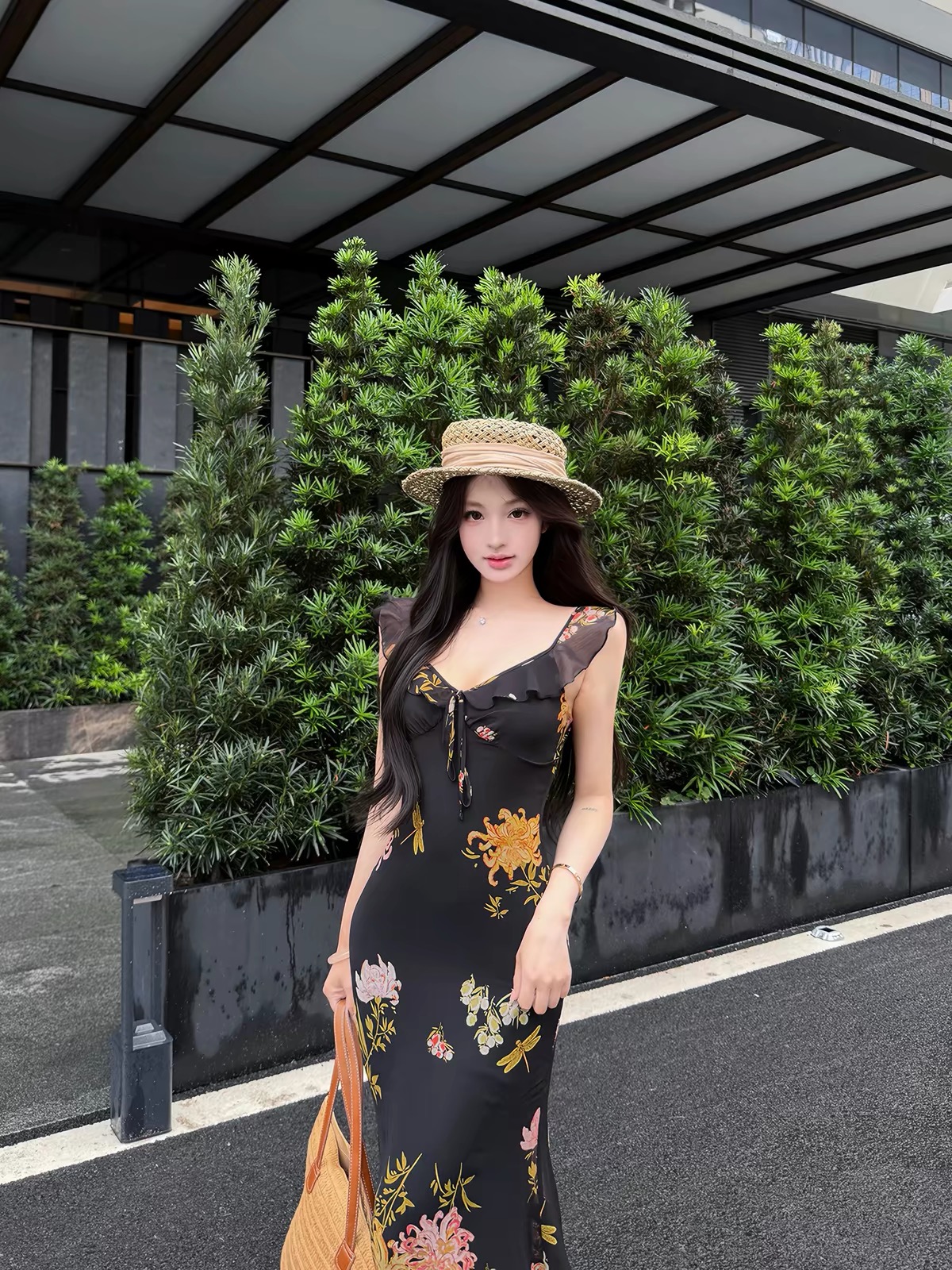 Váy hoa cổ bèo ôm dáng_Y73