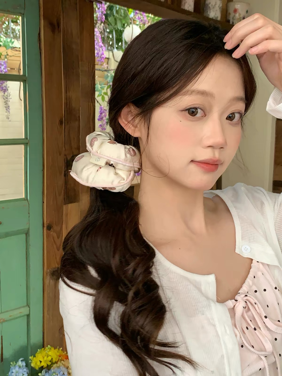 Scrunchie vải họa tiết bản lớn_R06