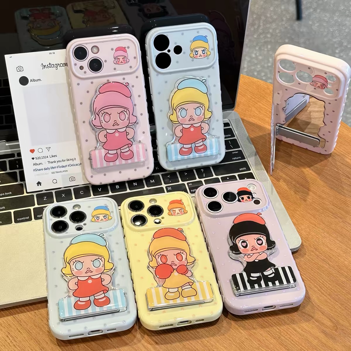 Ốp lưng búp bê hoạt hình dễ thương kèm gương_O203 (Iphone, Huawei, Honor, OPPO, Vivo, Xiaomi & Redmi)