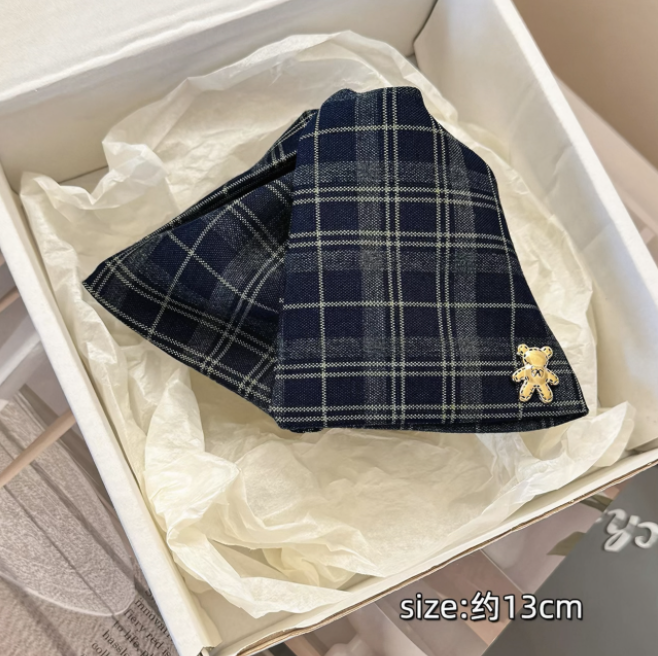 Kẹp tóc nơ caro đính charm gấu_T09