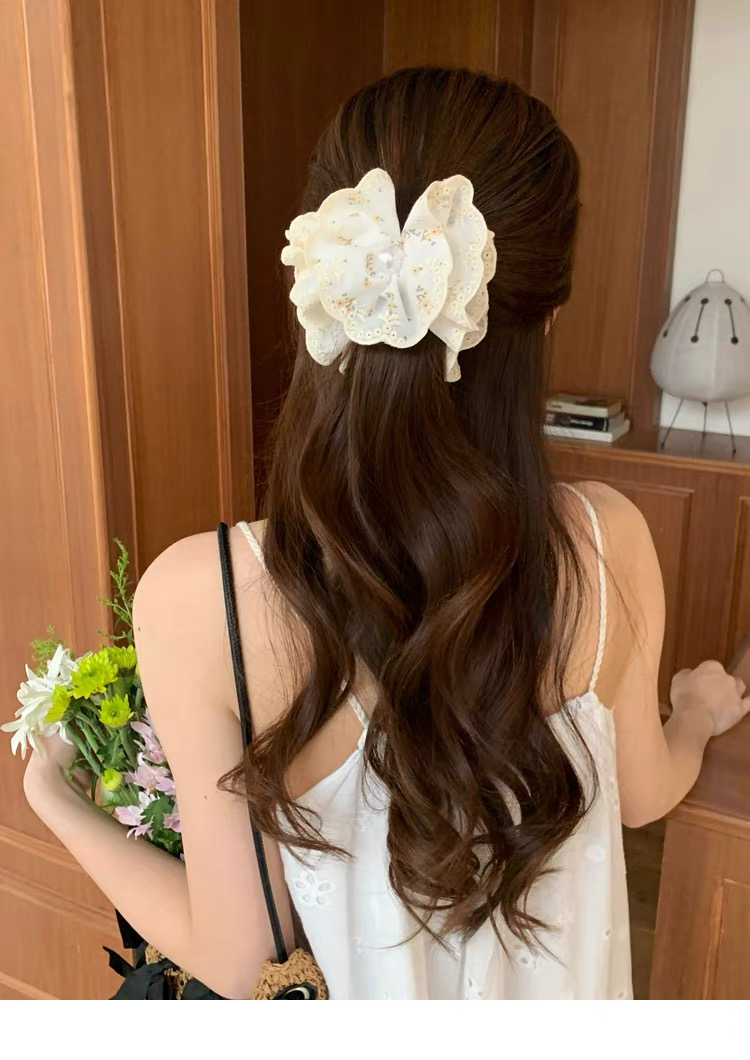Kẹp tóc nơ ren hoa nhí đính ngọc trai_T05