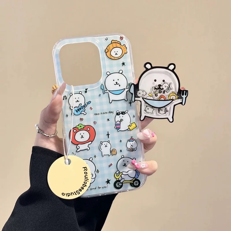 Ốp lưng gấu trắng dễ thương kèm giá đỡ_O139 (Iphone, Huawei, Honor, OPPO, Vivo, Xiaomi & Redmi)