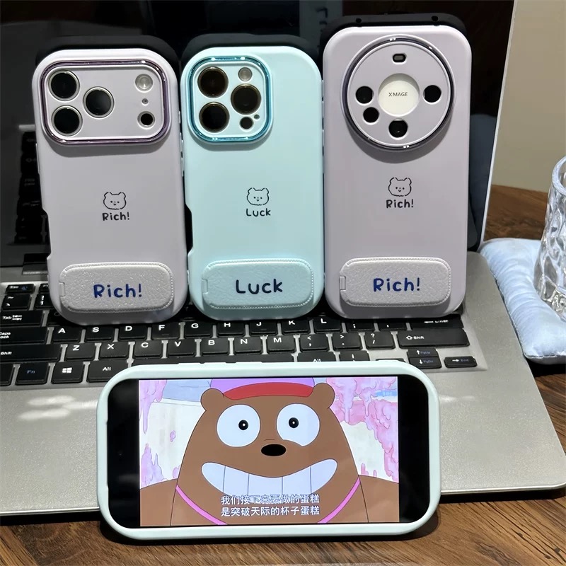 Ốp lưng Gấu Luck kèm gương_O124 (Iphone, Huawei, Honor, OPPO, Vivo, Xiaomi & Redmi)