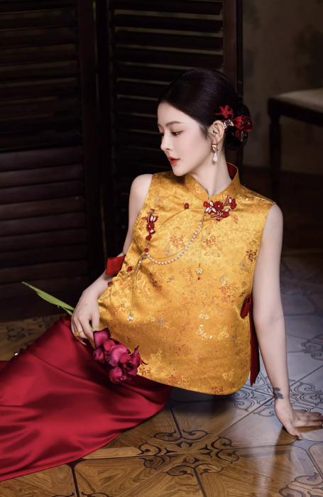 Sườn xám gấm phối váy dài thanh lịch_I51