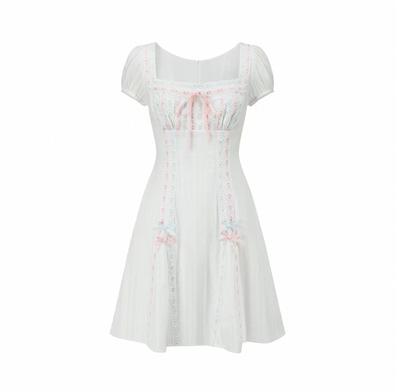 LaceMade váy phồng cổ vuông thắt nơ eo_Y107