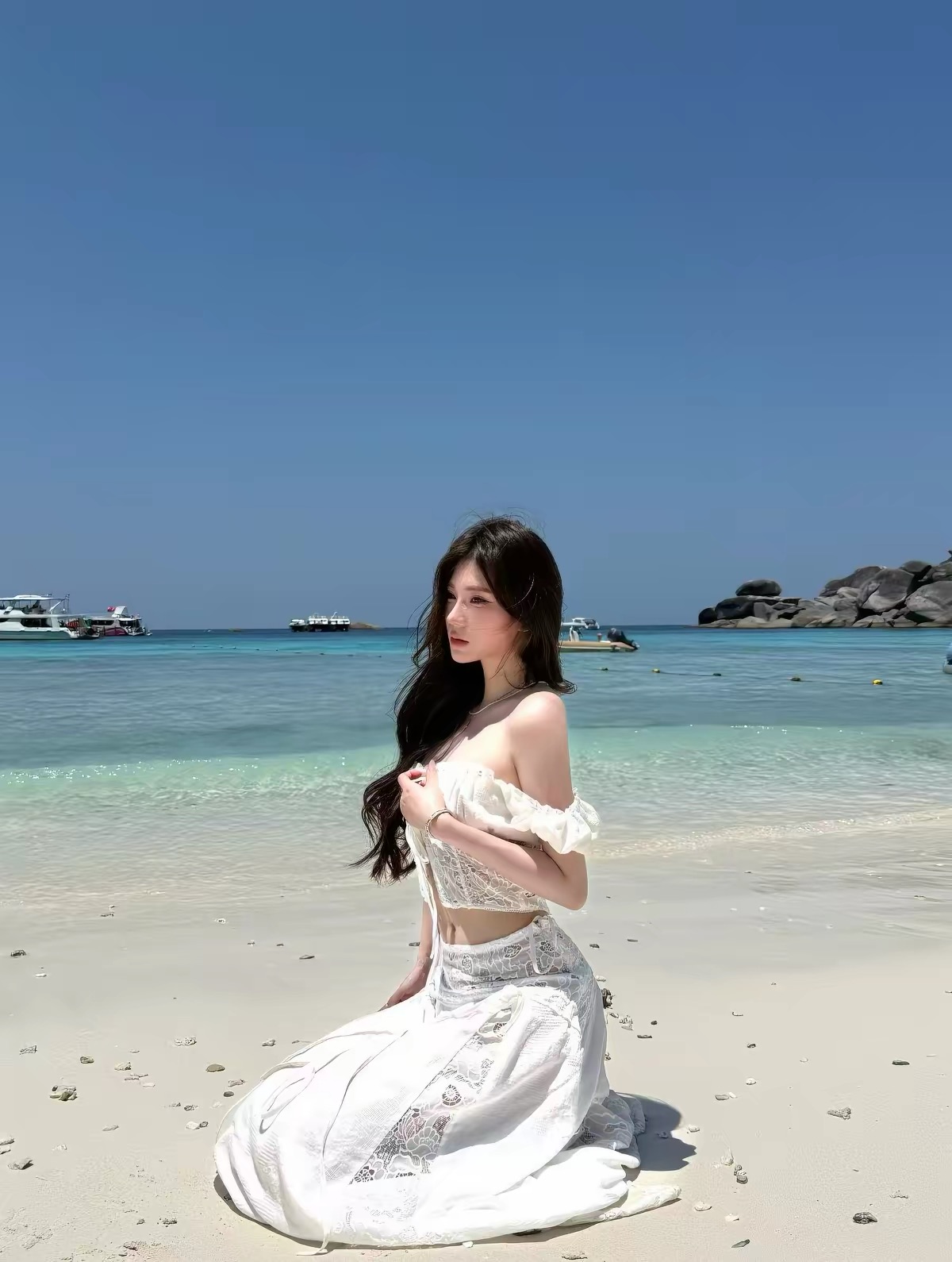 Áo ren croptop phối chân váy maxi_Y93
