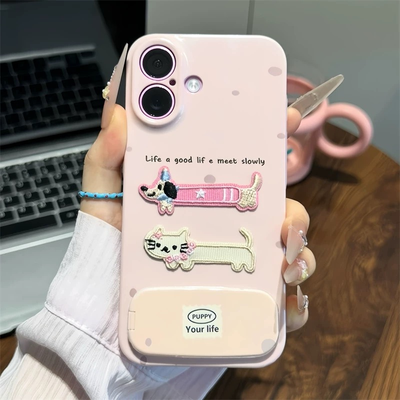 Ốp lưng chó mèo dễ thương kèm gương_O07 (Iphone, Huawei, Honor, OPPO, Vivo, Xiaomi & Redmi)