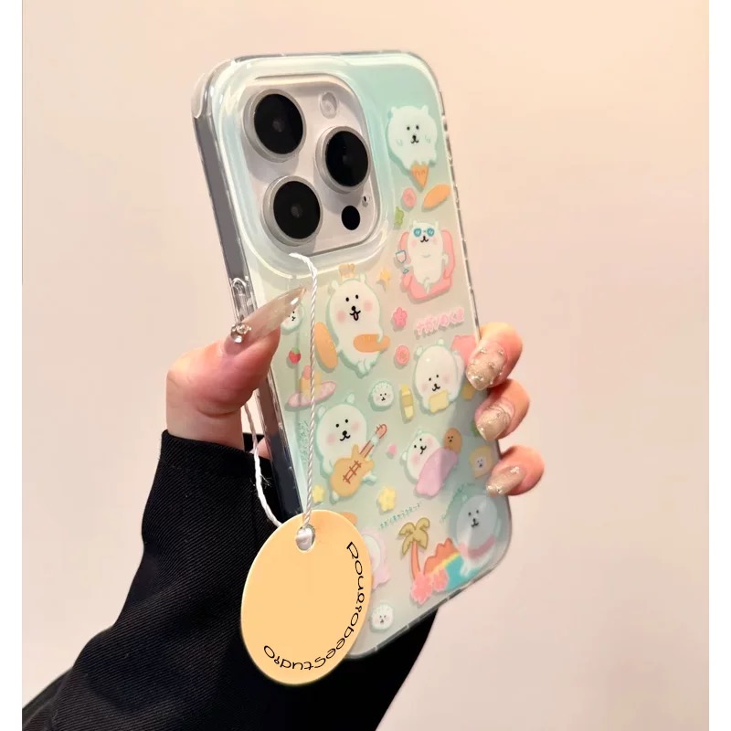 Ốp lưng gấu trắng tiệc sinh nhật kèm giá đỡ điện thoại_O47 (Iphone, Huawei, Honor, OPPO, Vivo, Xiaomi & Redmi)