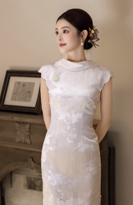 Sườn xám dáng dài nơ lưng sang trọng_I42