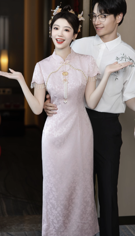 Sườn xám gấm hoa dáng dài dịu dàng_I83