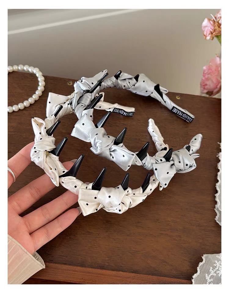Băng đô bản lớn đính nơ chấm bi satin_L10
