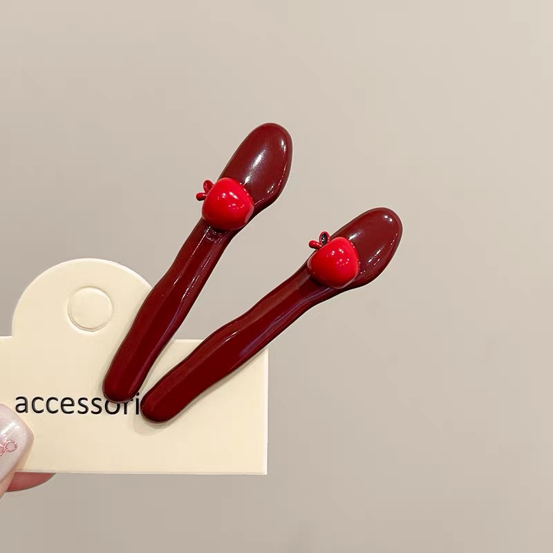 Kẹp tóc nâu đỏ hình táo dễ thương_H03