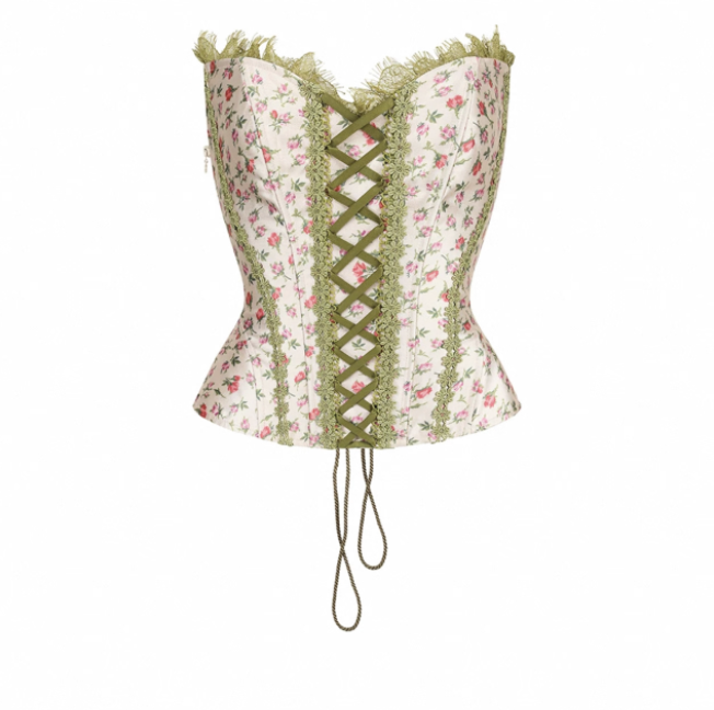 LaceMade áo corset vintage phối ren cổ điển_V23