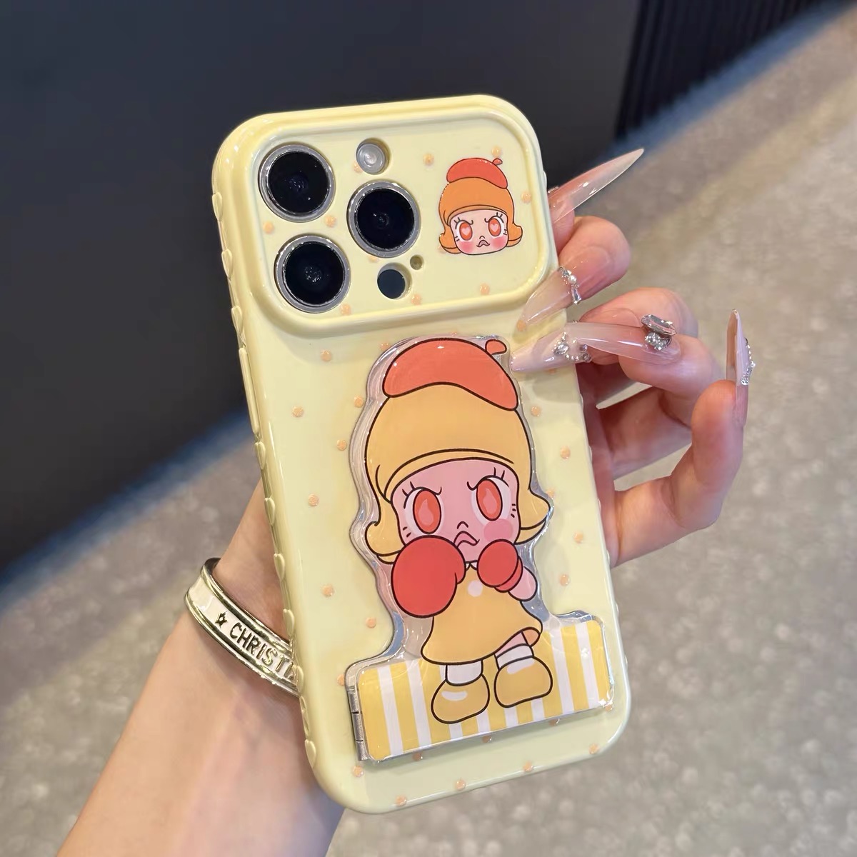 Ốp lưng búp bê hoạt hình dễ thương kèm gương_O203 (Iphone, Huawei, Honor, OPPO, Vivo, Xiaomi & Redmi)