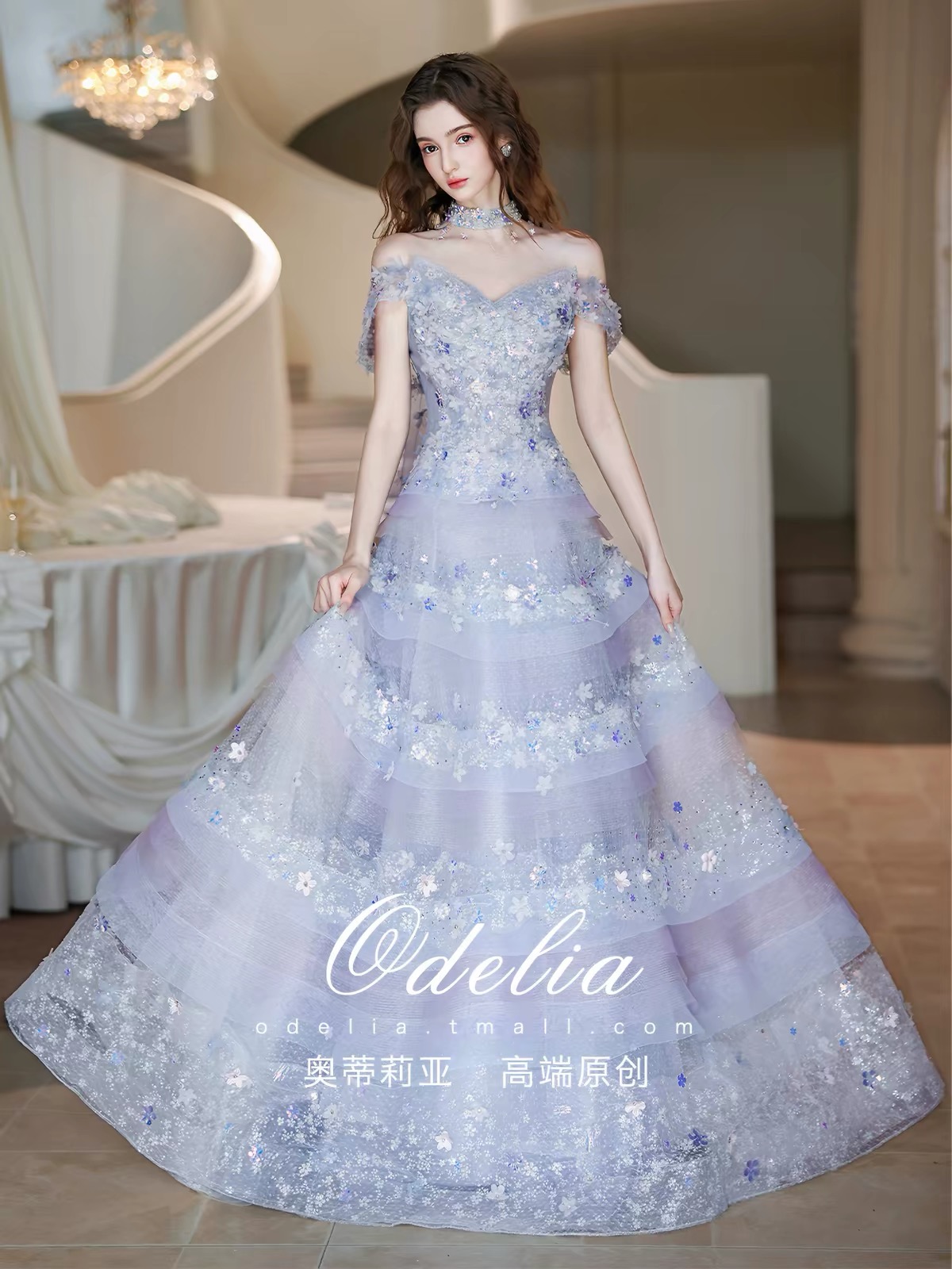 Váy dạ hội voan tầng đính hoa_I100