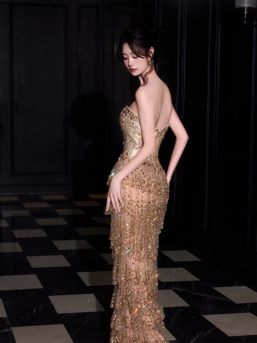 Đầm dạ hội kim sa tầng sang trọng_I96