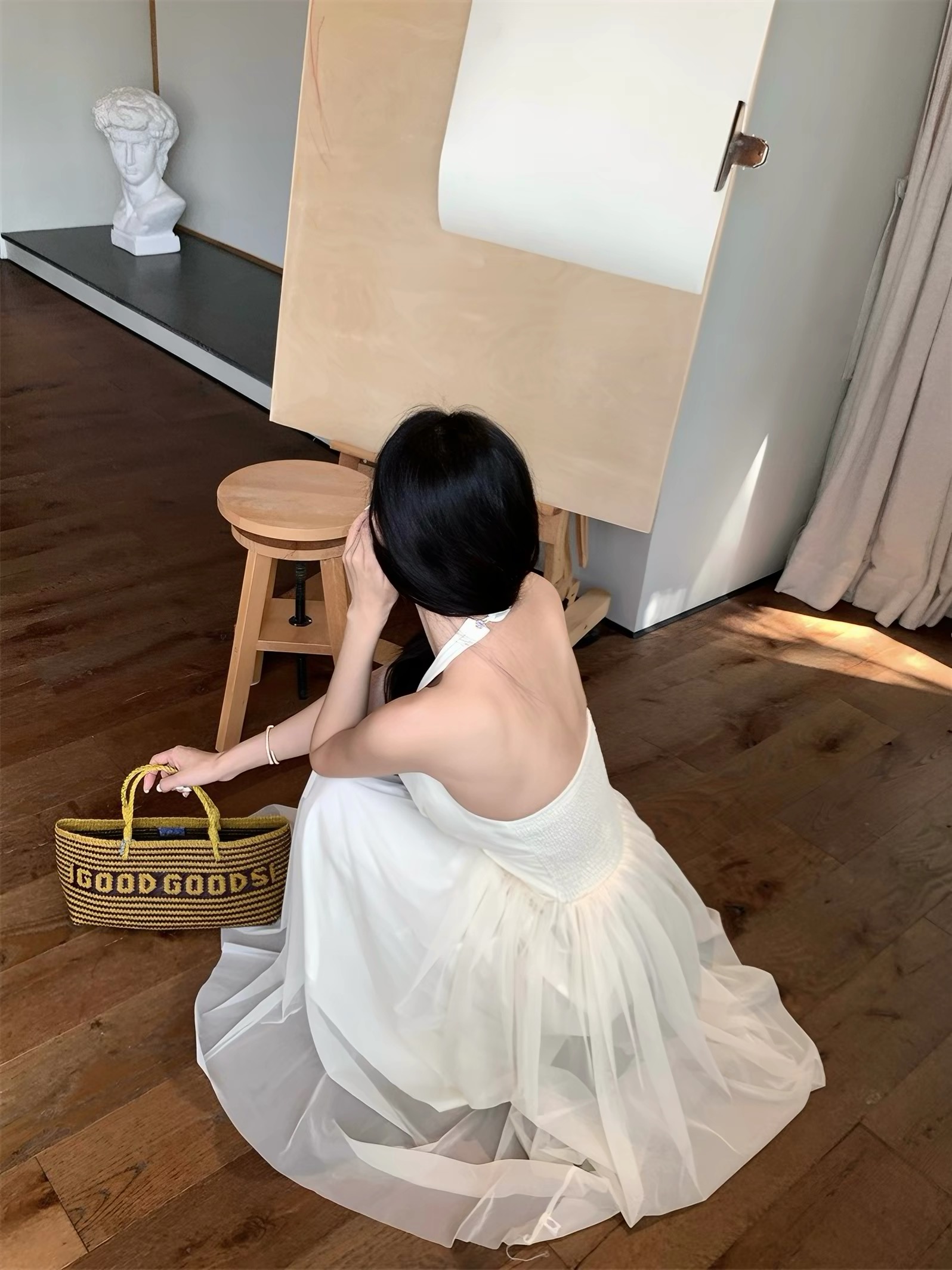 Váy maxi cổ yếm dáng dài xòe nhẹ thanh lịch_Y17