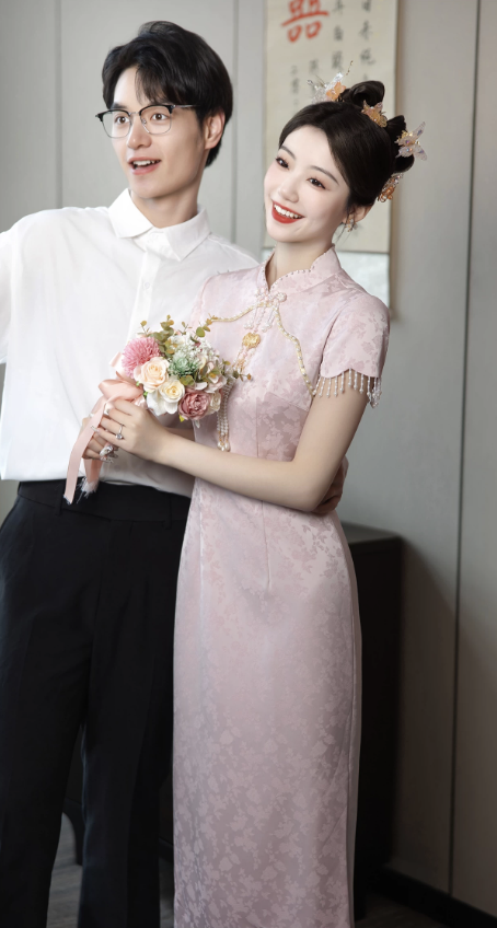 Sườn xám gấm hoa dáng dài dịu dàng_I83