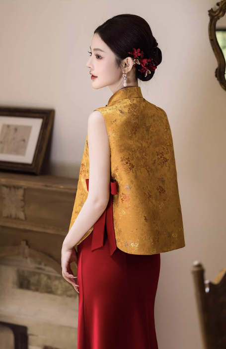 Sườn xám gấm phối váy dài thanh lịch_I51