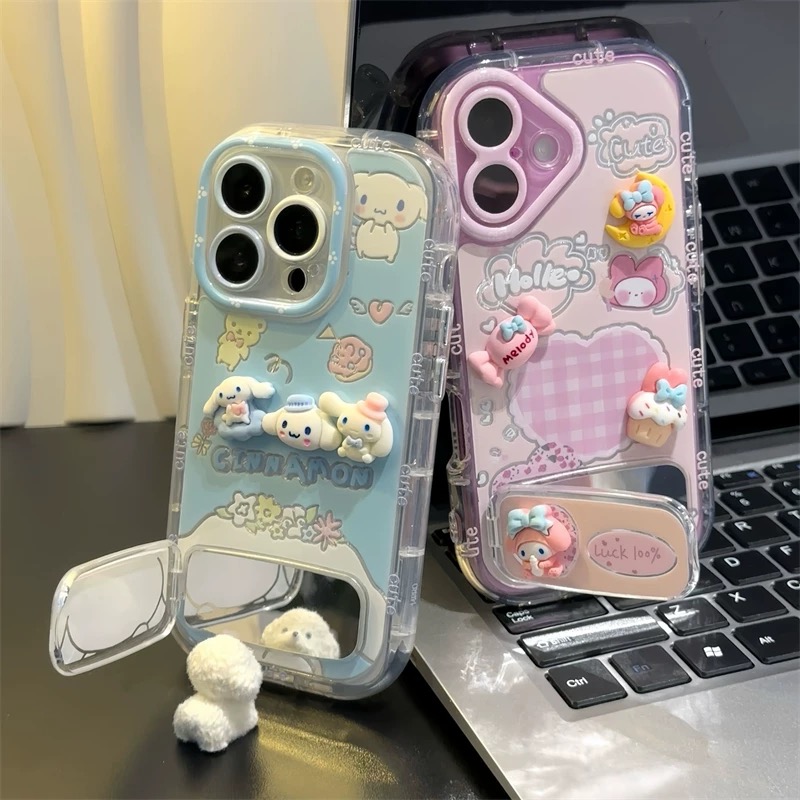 Ốp lưng Cinnamoroll & My Melody kèm gương_O110 (Iphone, Huawei, Honor, OPPO, Vivo, Xiaomi & Redmi)