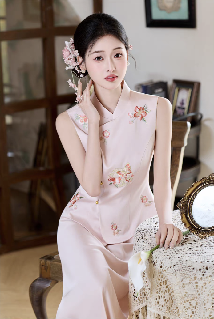 Sườn xám dáng ôm thêu hoa_I44