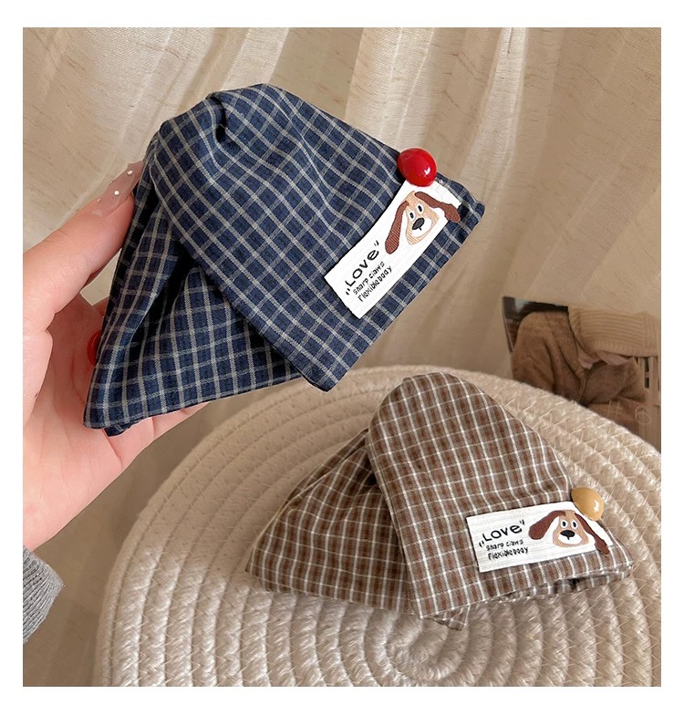 Kẹp tóc nơ caro đính tag cún dễ thương_T10