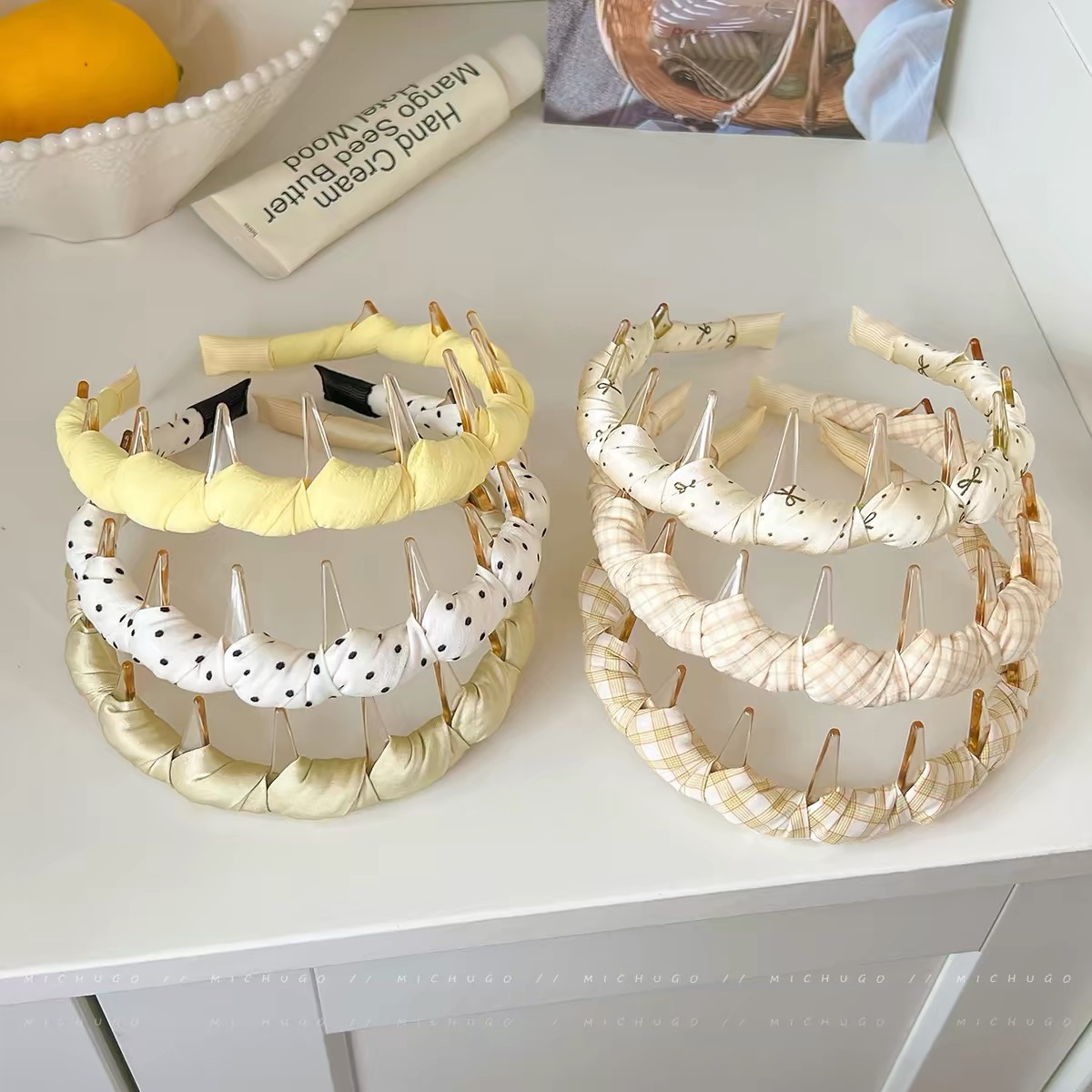 Băng đô bản rộng bọc vải họa tiết vintage_L18