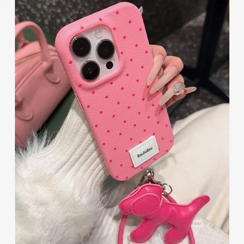 Ốp lưng chấm bi kèm charm chó_O52 (Iphone & Huawei)