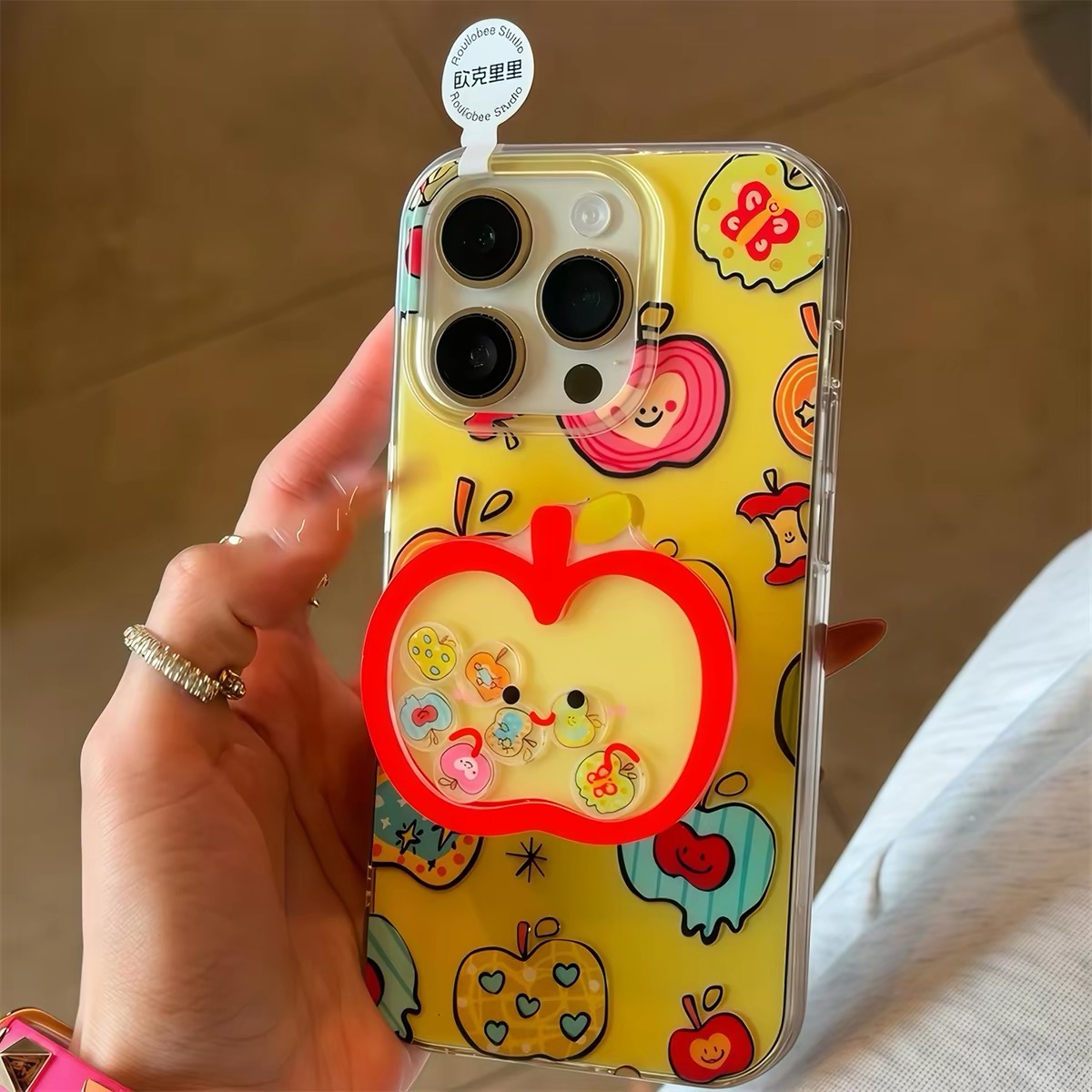 Ốp lưng táo họa tiết dễ thương kèm giá đỡ điện thoại_O233 (Iphone, Huawei, Honor, OPPO, Vivo, Xiaomi & Redmi)
