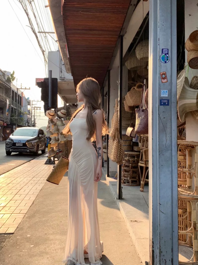 Váy 2 dây dáng dài xẻ tà ôm body quyến rũ_Y14