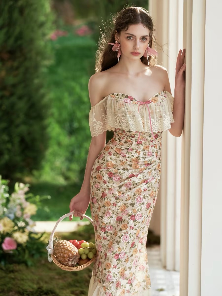 LaceMade váy hoa nhí phối ren vintage_V39