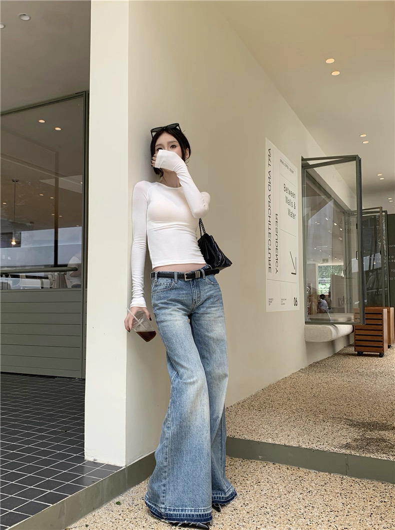Quần jean ống rộng denim dáng dài_E04