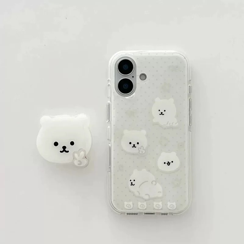 Ốp lưng gấu trắng kèm giá đỡ_O26 (Iphone, Huawei, Honor, OPPO, Vivo, Xiaomi & Redmi)