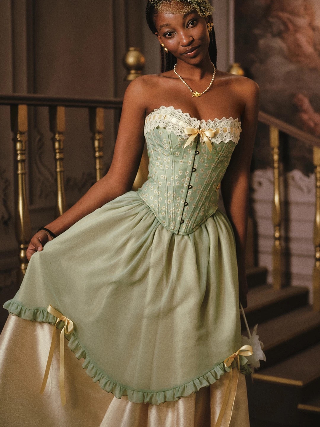 LaceMade váy corset xanh olive dáng xòe công chúa_V27