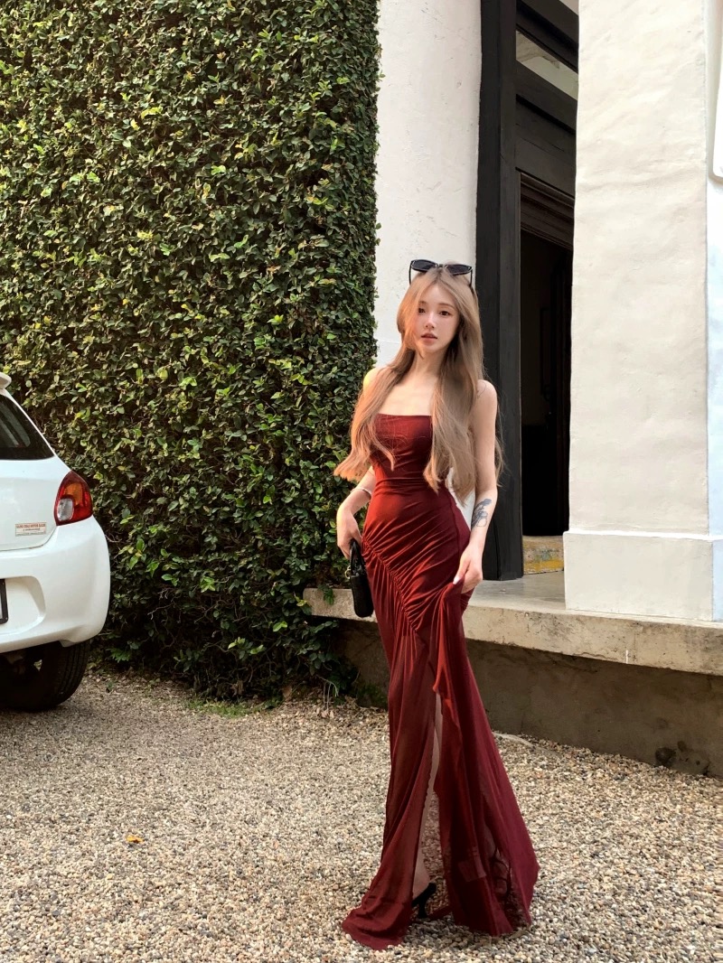 Váy 2 dây dáng dài xẻ tà ôm body quyến rũ_Y14