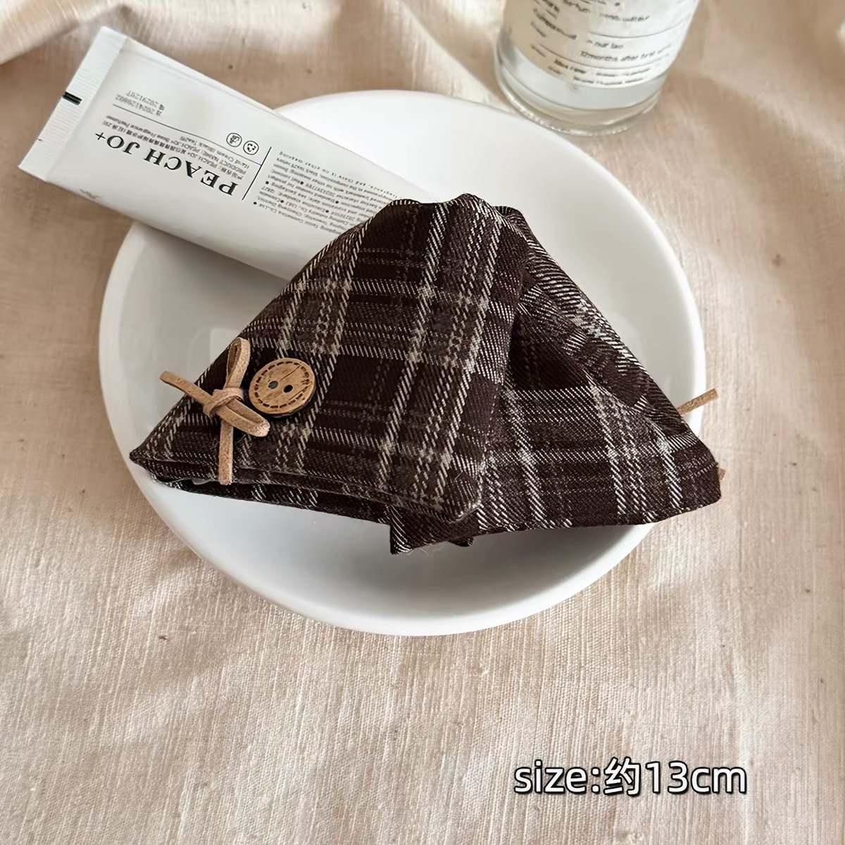 Kẹp tóc nơ caro vintage đính nút_T15