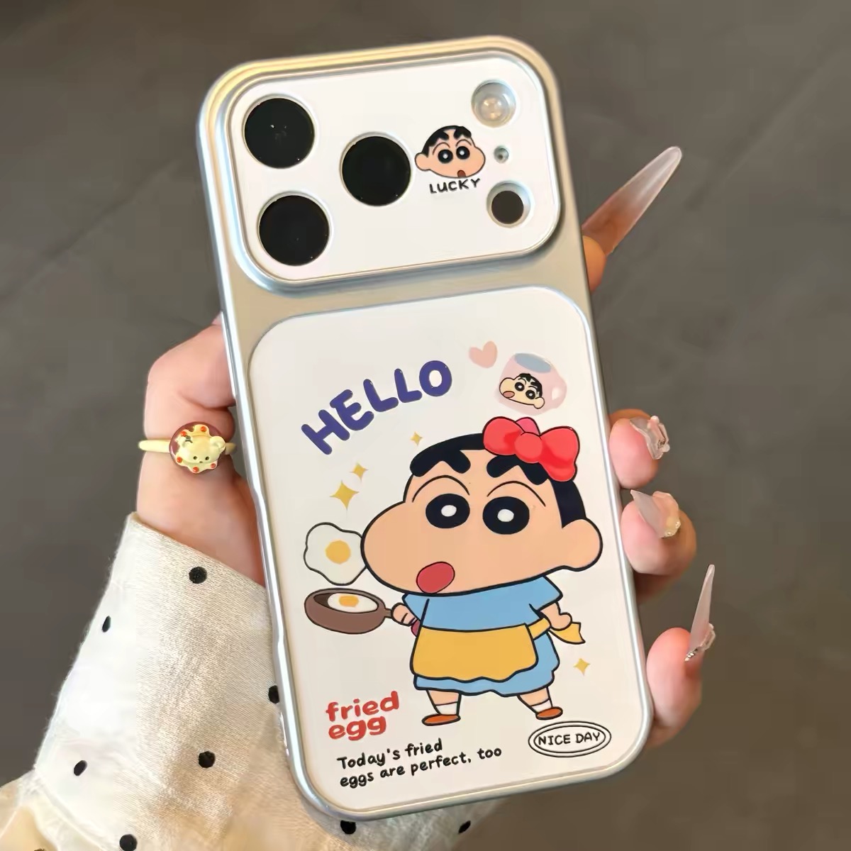 Ốp lưng Shin và Hello Kitty chiên trứng_O202 (Iphone, Huawei, Honor, OPPO, Vivo, Xiaomi & Redmi)