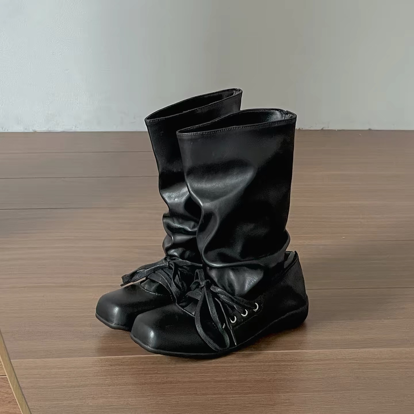 Giày boot nữ cổ cao buộc dây phong cách vintage bánh bèo_B03