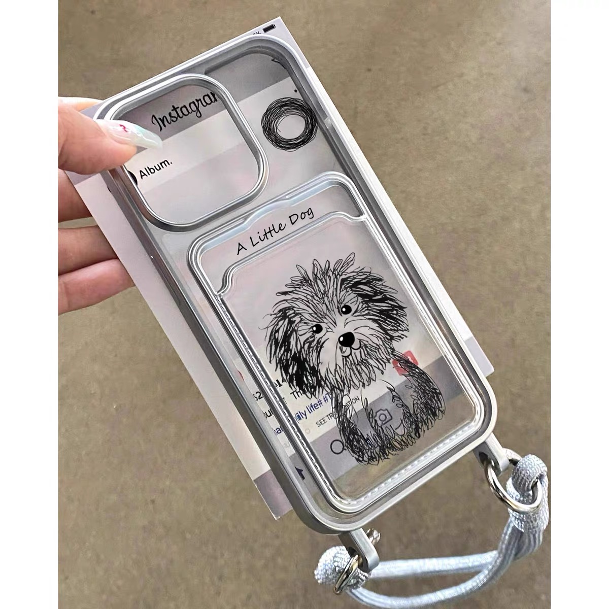 Ốp lưng chó mèo hoạt hình có ngăn thẻ kèm dây_O56 (Iphone & Huawie)