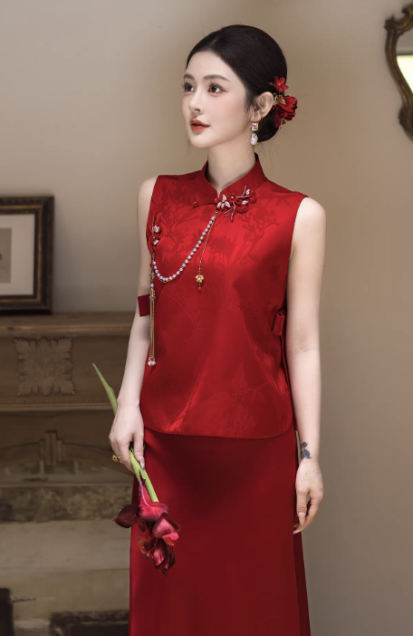 Sườn xám gấm phối váy dài thanh lịch_I51