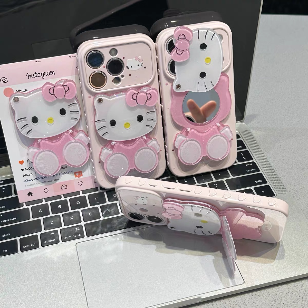 Ốp lưng điện thoại Hello Kitty kèm gương_O167 (Iphone, Huawei, Honor, OPPO, Vivo, Xiaomi & Redmi)