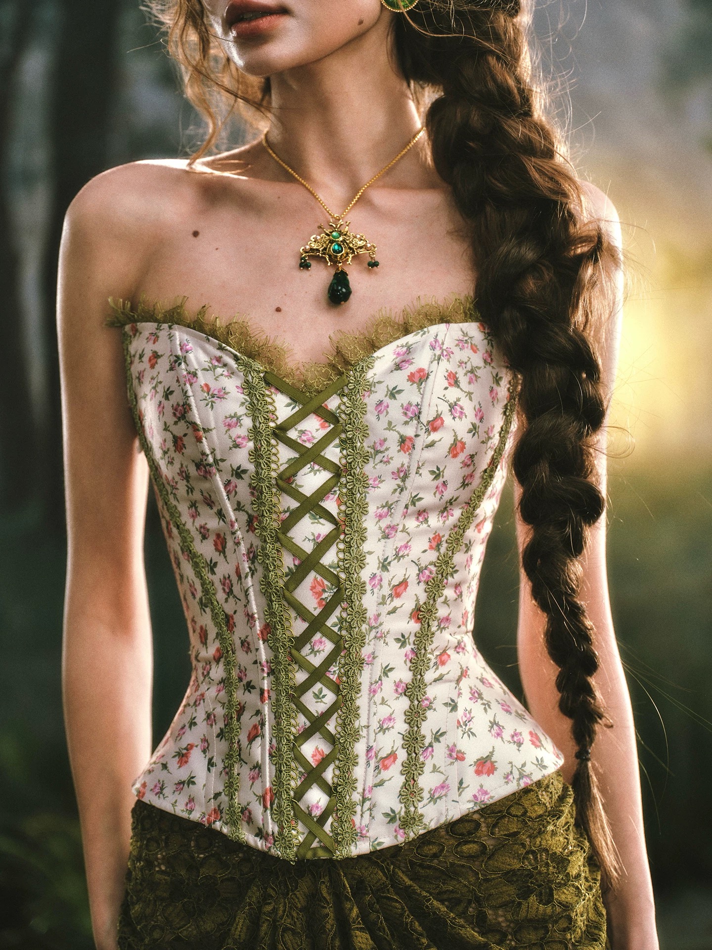 LaceMade áo corset vintage phối ren cổ điển_V23