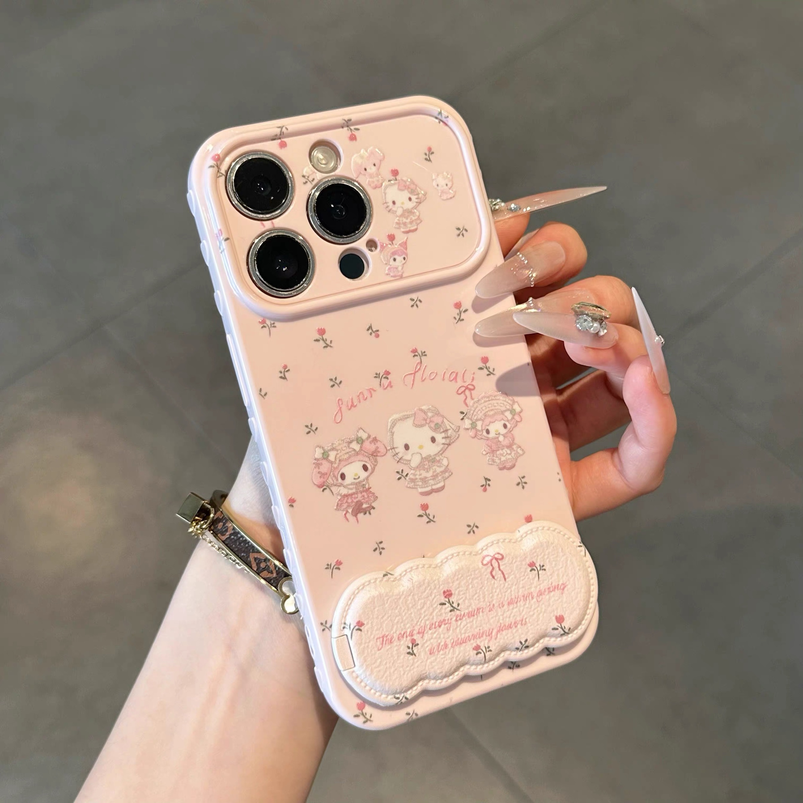 Ốp lưng Hello Kitty & My Melody hoa nhí kèm gương_O98 (Iphone, Huawei, Honor, OPPO, Vivo, Xiaomi & Redmi)