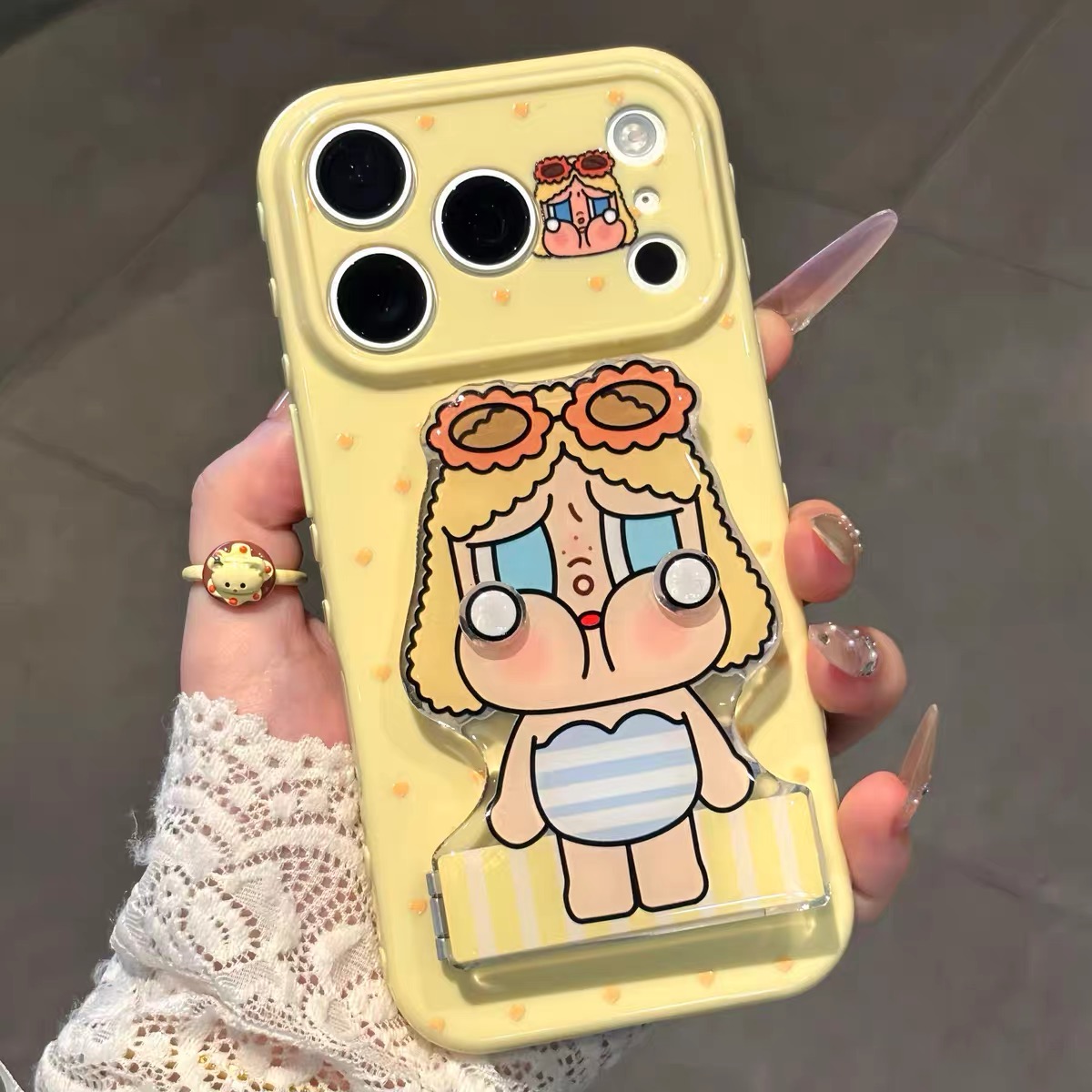 Ốp lưng cô gái hoạt hình kèm gương_O180 (Iphone, Huawei, Honor, OPPO, Vivo, Xiaomi & Redmi)