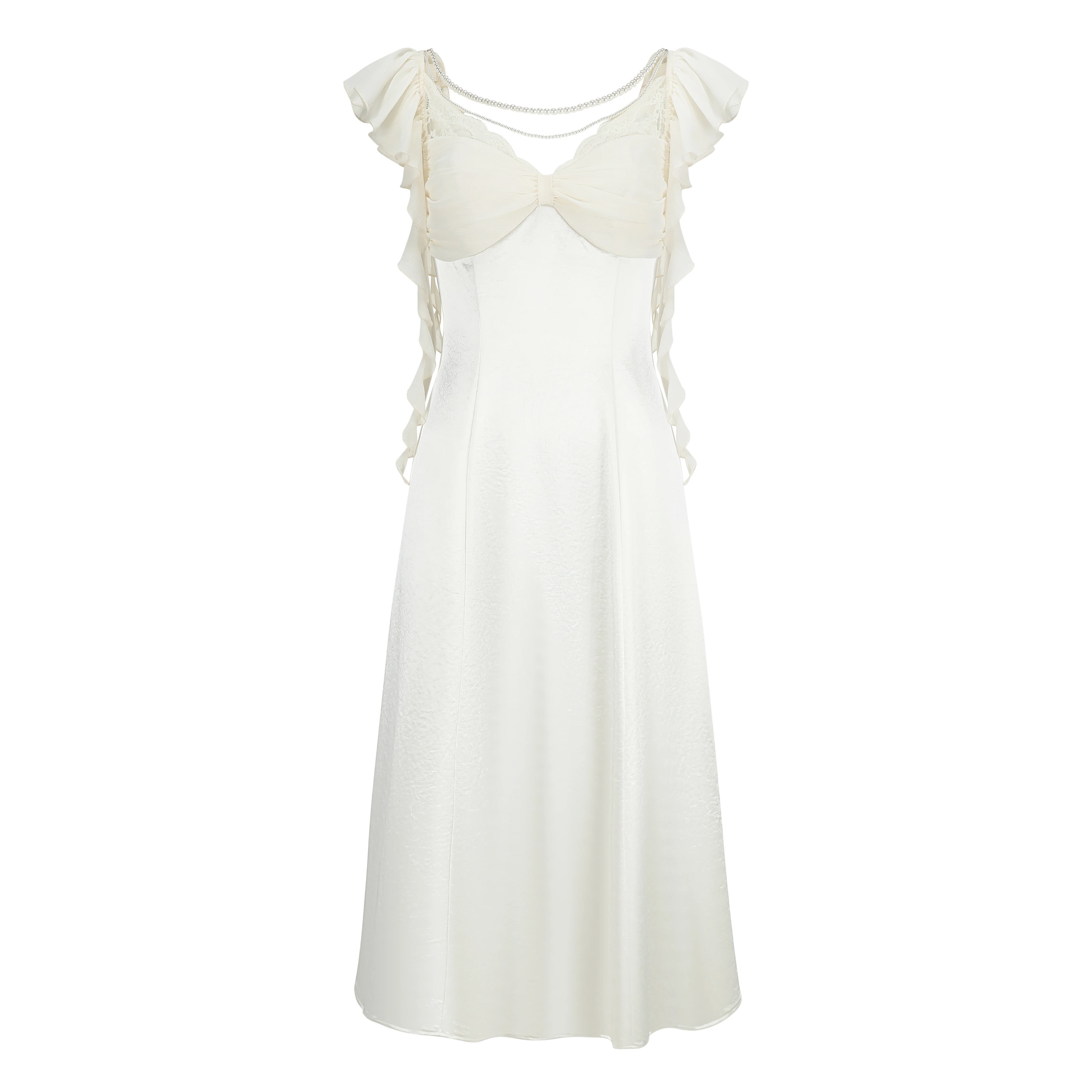 LaceMade váy trắng tay bèo phối dây ngọc trai_Y88