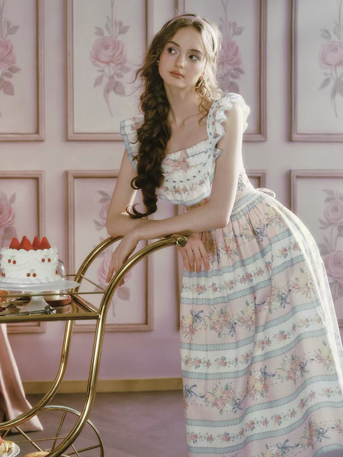 LaceMade váy hai dây họa tiết hoa vintage_Y114