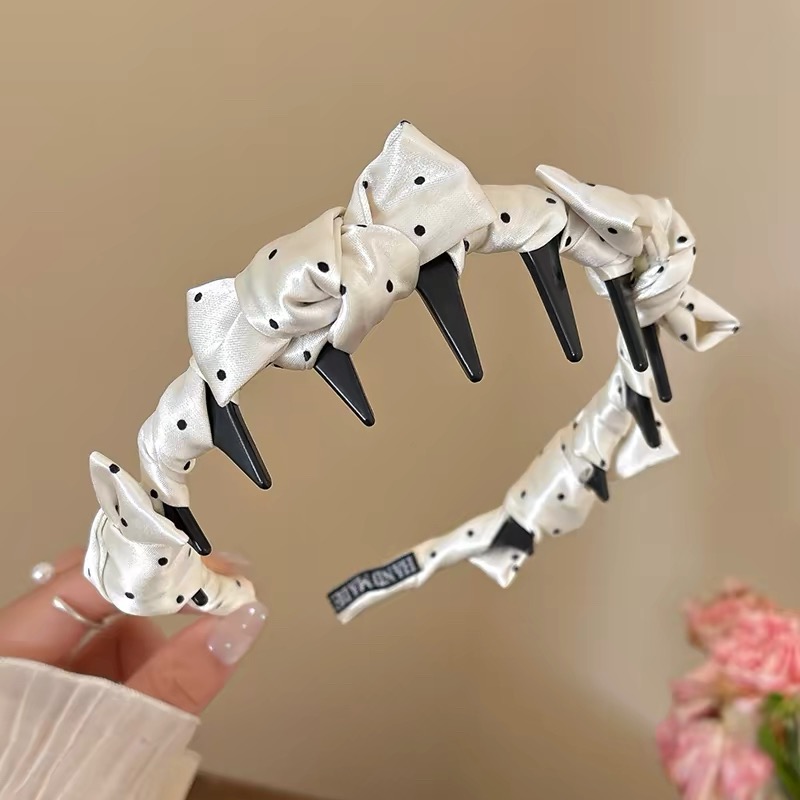 Băng đô bản lớn đính nơ chấm bi satin_L10
