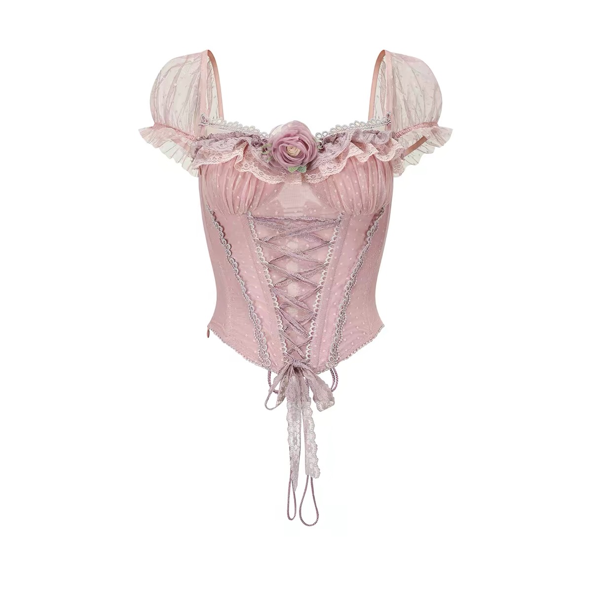 LaceMade áo corset ren tay phồng phối chân váy satin_V52