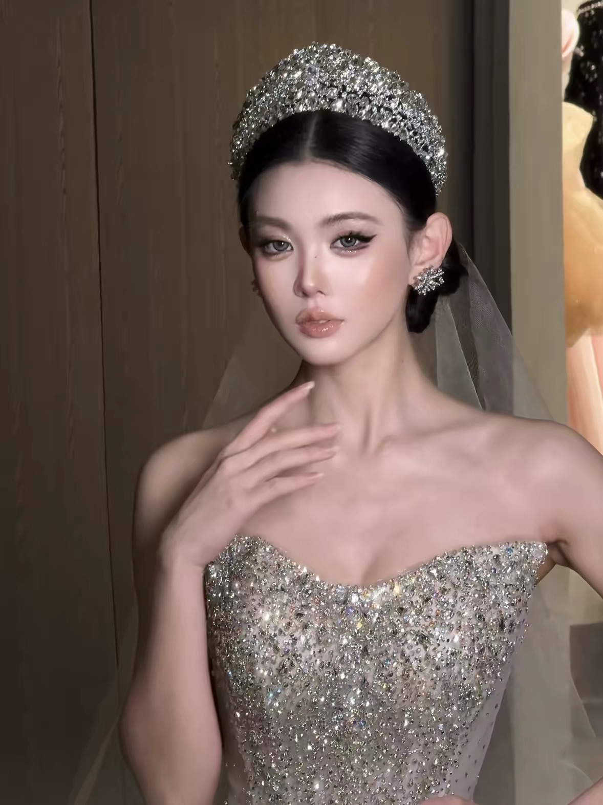 Cài tóc cô dâu vương miện đính đá pha lê_X22